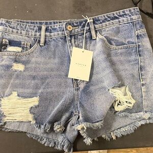 KanCan Women's Light Blue Distressed Jean Shorts